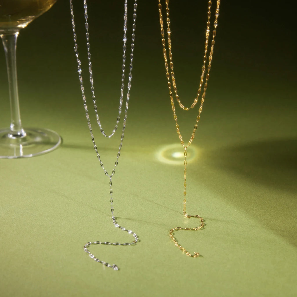 Uworld Classic Steel Gold Color Double-Layer Y-Shaped Chain Necklace For Women 18K PVD Gold Plated Stainless Steel Necklaces