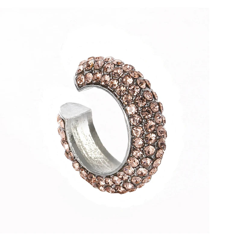 Fashion C Shape Round Cartilage Clip Earrings For Women Fake No Pierced Earrings Crystal Rhinestone Geometric Jewelry Gold Color