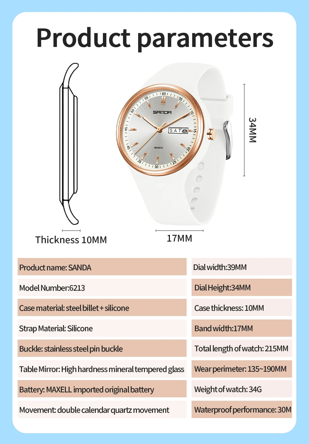 2025 Fashion SANDA Top Brand 6213 Female Student Casual Simple Women's Dual Calendar Elegant Female Student Quartz Wrist Watches