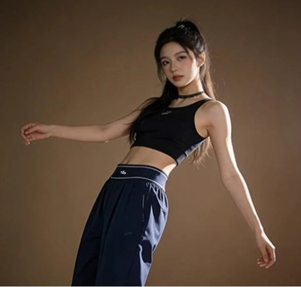 2026 Women Dark Blue Quick‑Dry Cool Breathable Casual Pants Lightweight Floor‑Length Loose Versatile Elastic Sports Sweatpants