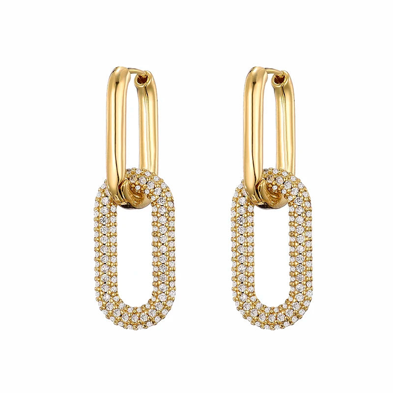 LOVBEAFAS Brand Gold Color Geometric Oval Rectangle Hoop Earrings For Women Zircon Wedding Jewelry Elegant Female Dangle Earings