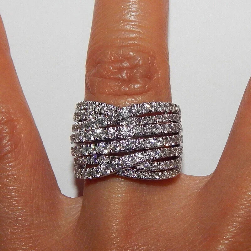 Huitan New Trendy Multi-layers Cross Finger Rings Full with CZ Bling Bling Sparkling Women's Accessories Wedding Modern Jewelry
