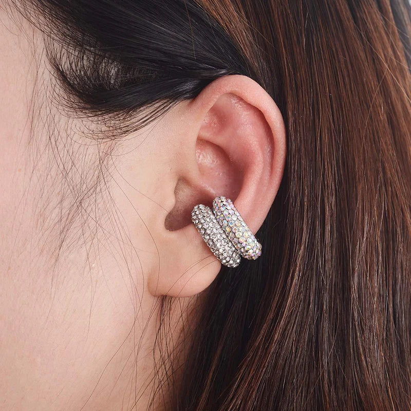 Fashion C Shape Round Cartilage Clip Earrings For Women Fake No Pierced Earrings Crystal Rhinestone Geometric Jewelry Gold Color