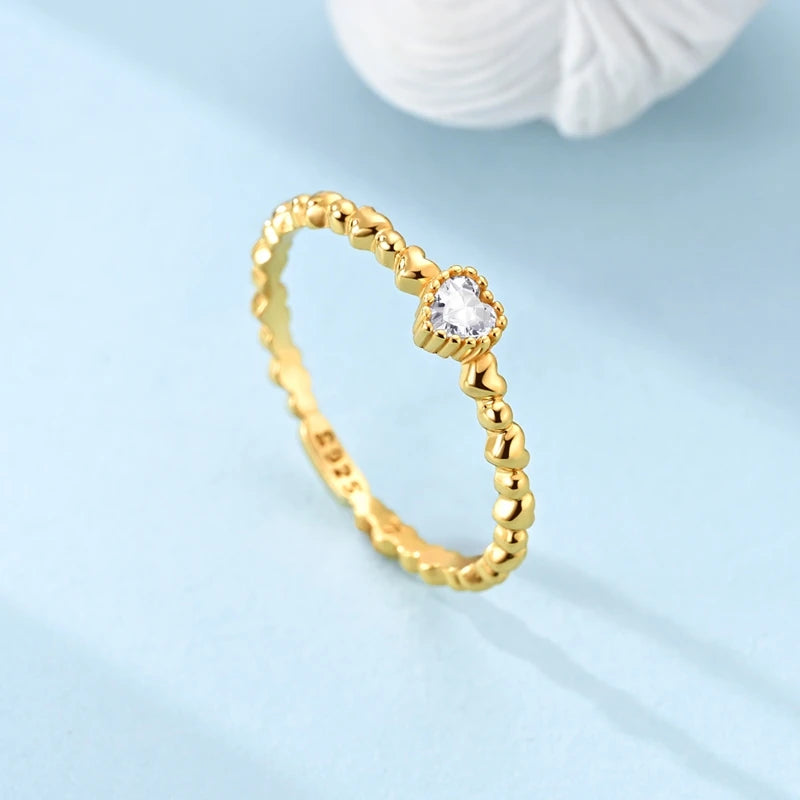 New In 925 Sterling Silver Golden Ring Simple Ring Zircon Stars Heart Fashion Luxury for Women Party Anniversary Wedding Gift