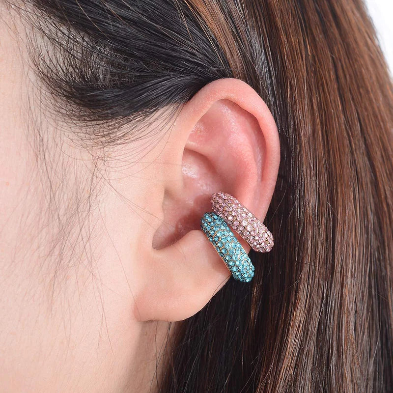 Fashion C Shape Round Cartilage Clip Earrings For Women Fake No Pierced Earrings Crystal Rhinestone Geometric Jewelry Gold Color