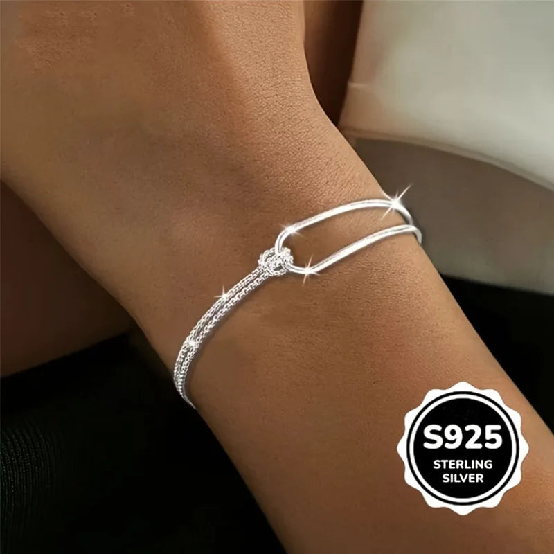 3Pcs S925 Sterling Silver Bracelet Set Minimalist Geometric Half Chain Woven Wavy Bracelets For Women Elegant Jewelry Gifts