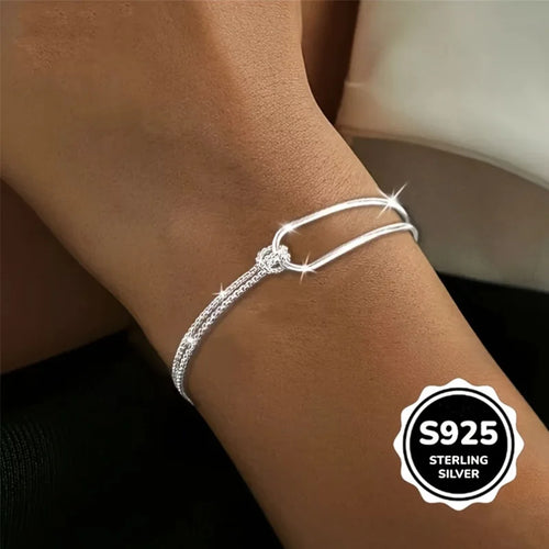 3Pcs S925 Sterling Silver Bracelet Set Minimalist Geometric Half Chain Woven Wavy Bracelets For Women Elegant Jewelry Gifts