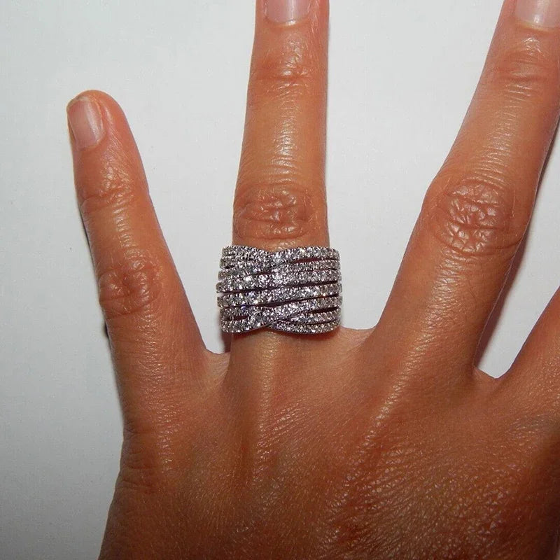 Huitan New Trendy Multi-layers Cross Finger Rings Full with CZ Bling Bling Sparkling Women's Accessories Wedding Modern Jewelry