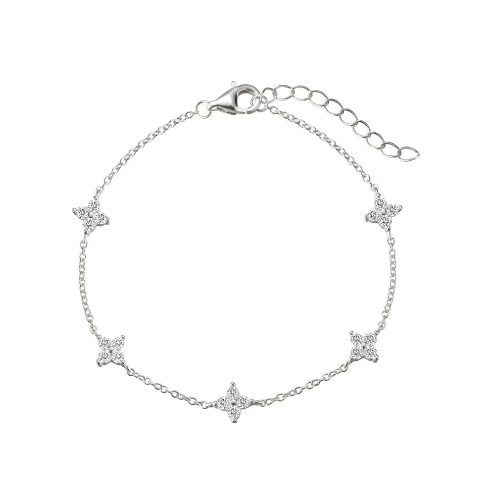 925 Silver Plated Four-leaf Flower Zircon Chain Necklace for Women Luxury Collar Charm Necklaces 2025 Trend Jewelry