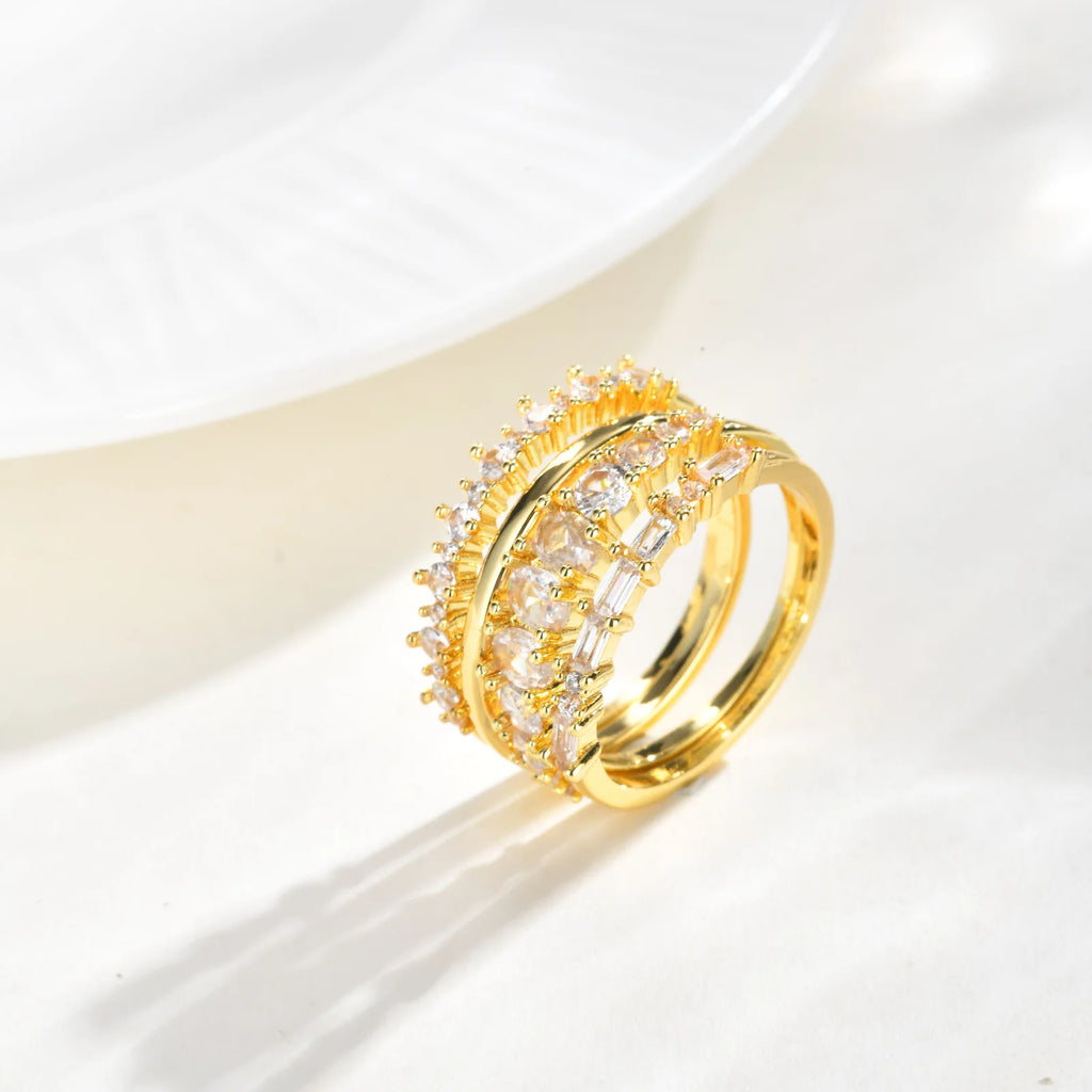 4 PCS Ring Set Gold Plated Cubic Zirconia Stackable Eternity Rings for Multiple Fingers Jewelry Non-Tarnish