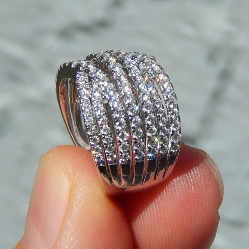 Huitan New Trendy Multi-layers Cross Finger Rings Full with CZ Bling Bling Sparkling Women's Accessories Wedding Modern Jewelry