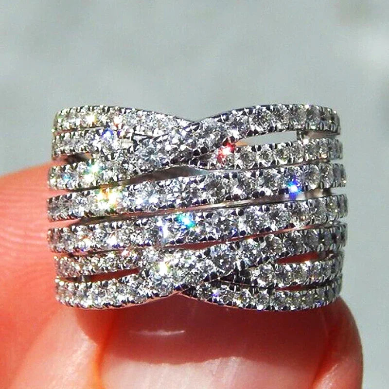 Huitan New Trendy Multi-layers Cross Finger Rings Full with CZ Bling Bling Sparkling Women's Accessories Wedding Modern Jewelry