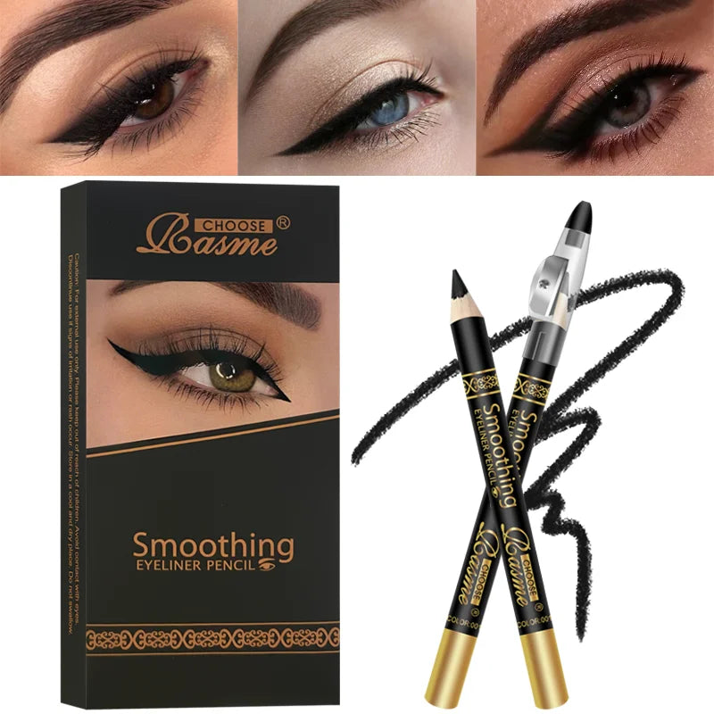 6-Piece Black Eyeliner Pencil Set Pure Black Outline Eyeliner Durable Waterproof and Sweat Proof
