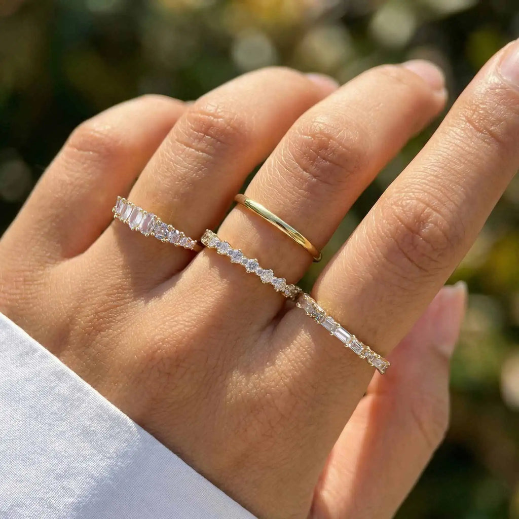 4 PCS Ring Set Gold Plated Cubic Zirconia Stackable Eternity Rings for Multiple Fingers Jewelry Non-Tarnish