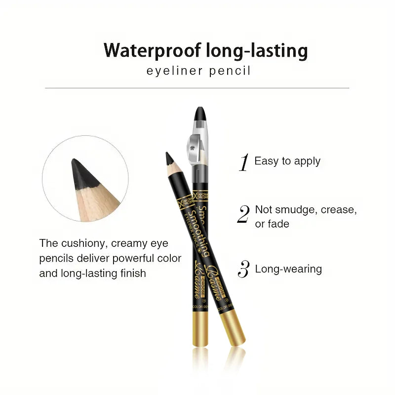 6-Piece Black Eyeliner Pencil Set Pure Black Outline Eyeliner Durable Waterproof and Sweat Proof