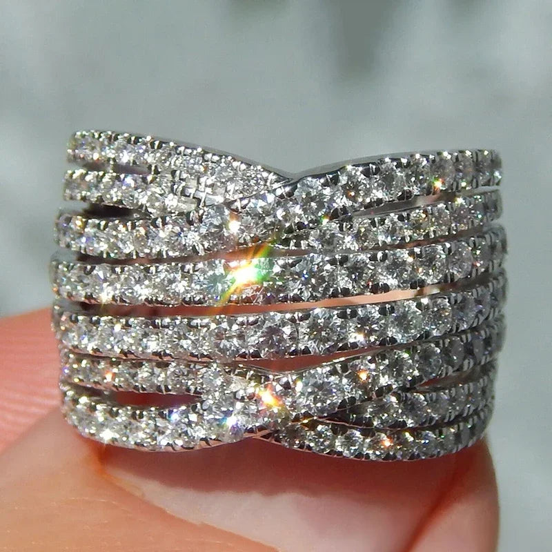 Huitan New Trendy Multi-layers Cross Finger Rings Full with CZ Bling Bling Sparkling Women's Accessories Wedding Modern Jewelry