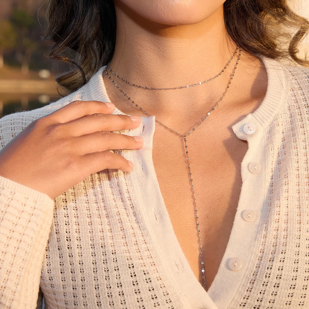 Uworld Classic Steel Gold Color Double-Layer Y-Shaped Chain Necklace For Women 18K PVD Gold Plated Stainless Steel Necklaces