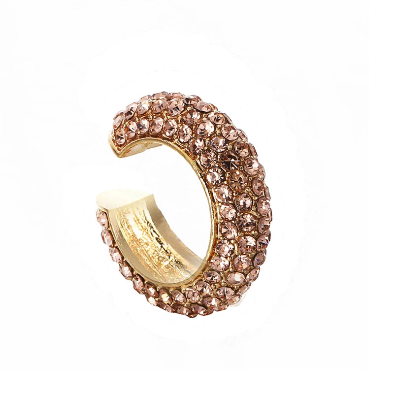 Fashion C Shape Round Cartilage Clip Earrings For Women Fake No Pierced Earrings Crystal Rhinestone Geometric Jewelry Gold Color
