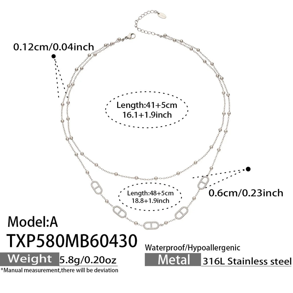 Dainty Layered Chain Necklaces Bracelets for Women 18k Gold Plated With Zircon Charm Stainless Steel Y Necklace Bracelet Set