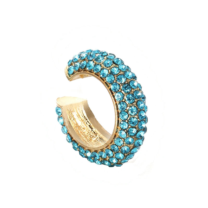 Fashion C Shape Round Cartilage Clip Earrings For Women Fake No Pierced Earrings Crystal Rhinestone Geometric Jewelry Gold Color