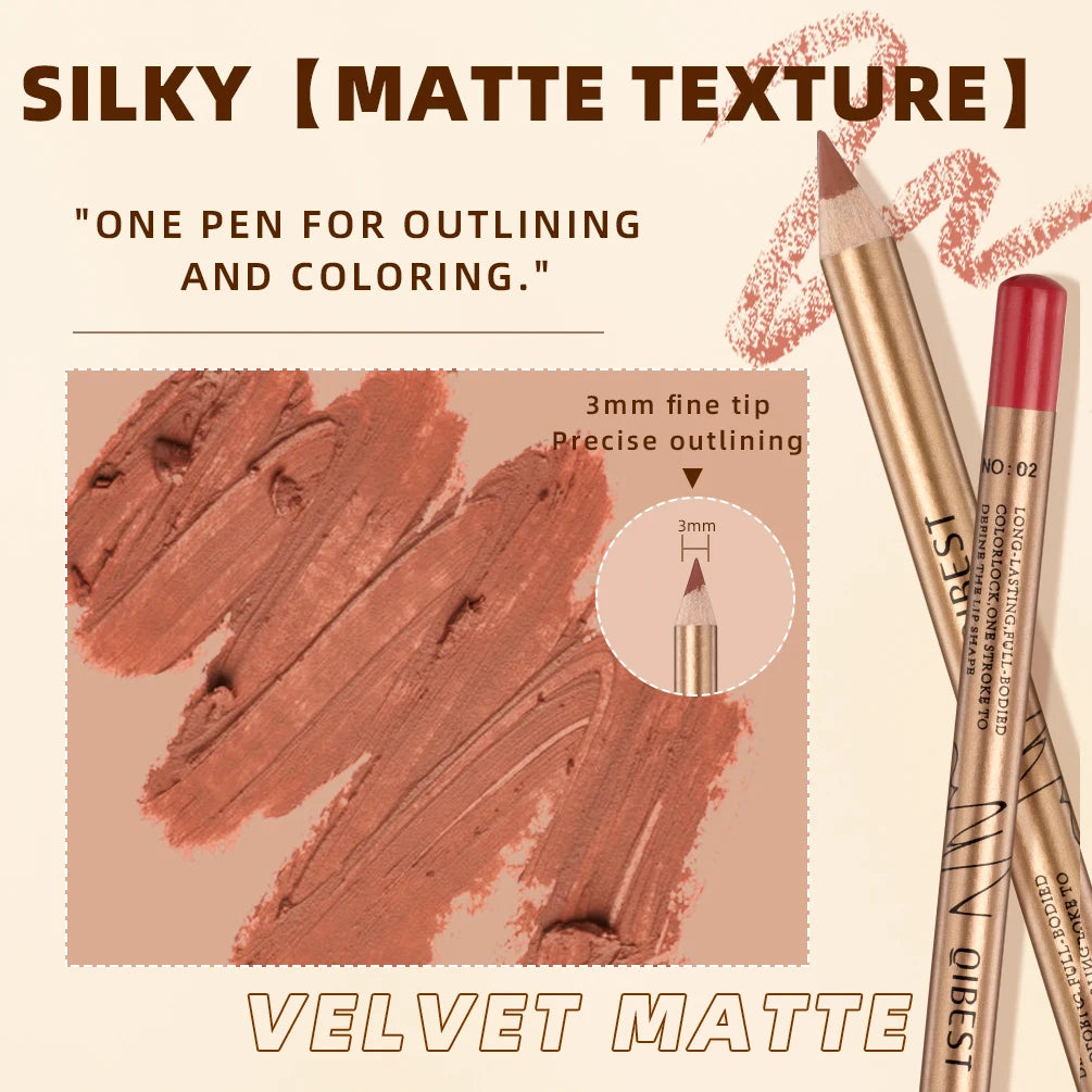 QIBEST 12 PCS Lipliner Sets Waterproof Matte Lip Pencil Lipstick Lasting Lip Liner Pen Smooth Nude Lipstick Pen For Cosmetics