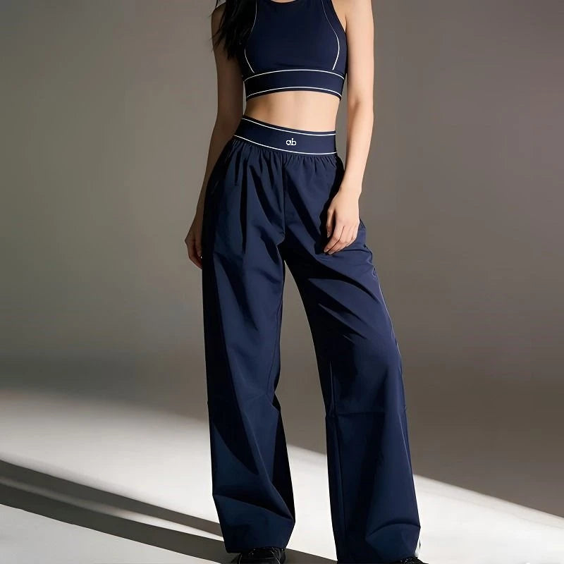 2026 Women Dark Blue Quick‑Dry Cool Breathable Casual Pants Lightweight Floor‑Length Loose Versatile Elastic Sports Sweatpants