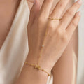 Layered Hand Chain Ring Bracelet for Women, Lapis Lazuli Turquoise Gold Plated Stainless Steel, Statement Party Birthday Jewelry