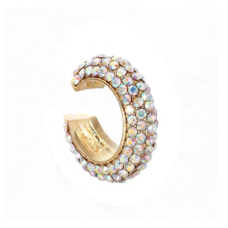 Fashion C Shape Round Cartilage Clip Earrings For Women Fake No Pierced Earrings Crystal Rhinestone Geometric Jewelry Gold Color