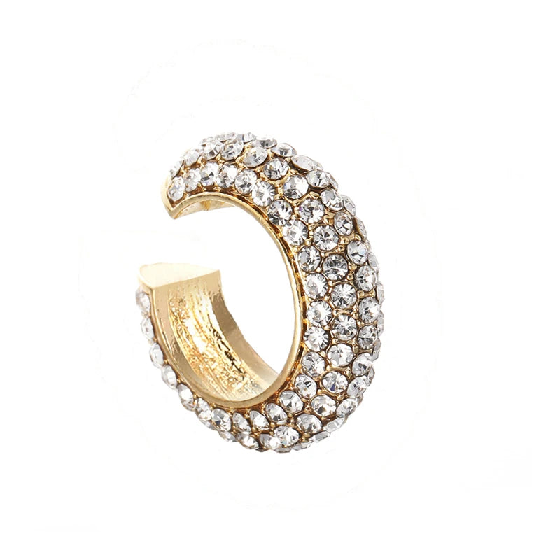 Fashion C Shape Round Cartilage Clip Earrings For Women Fake No Pierced Earrings Crystal Rhinestone Geometric Jewelry Gold Color