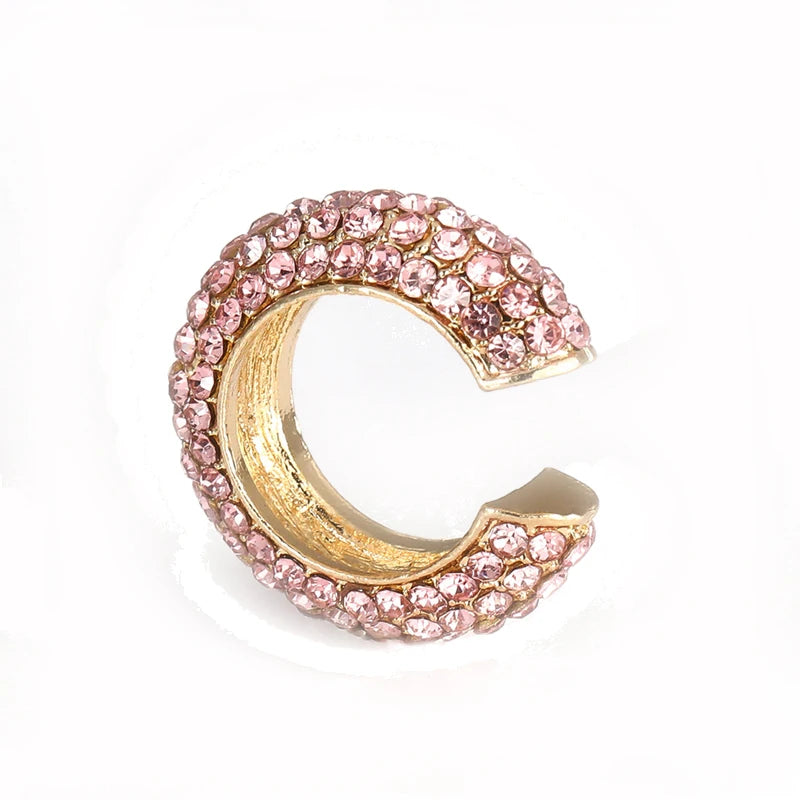 Fashion C Shape Round Cartilage Clip Earrings For Women Fake No Pierced Earrings Crystal Rhinestone Geometric Jewelry Gold Color