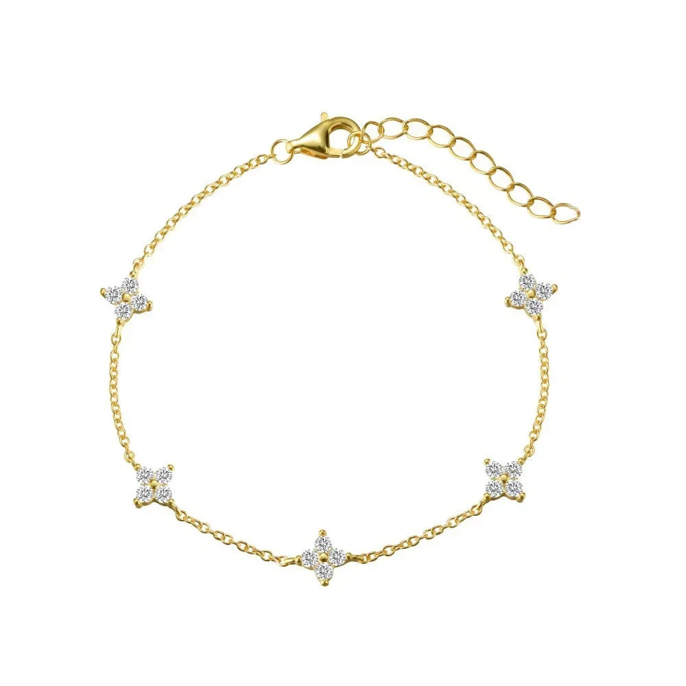 925 Silver Plated Four-leaf Flower Zircon Chain Necklace for Women Luxury Collar Charm Necklaces 2025 Trend Jewelry