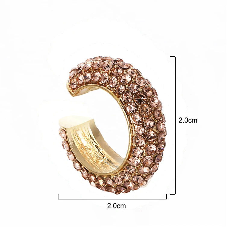 Fashion C Shape Round Cartilage Clip Earrings For Women Fake No Pierced Earrings Crystal Rhinestone Geometric Jewelry Gold Color