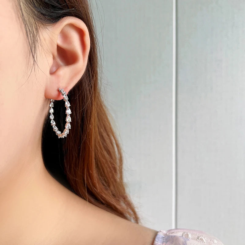 Huitan Luxury Pear Cubic Zirconia Crystal Hoop Earrings for Women Daily Wear Statement Accessories Modern Fashion Jewelry