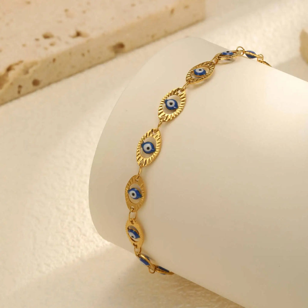 Evil Eye Anklet Bracelet for Women, Adjustable Waterproof Gold Plated Stainless Steel Beach Foot Anklets Summer Jewelry