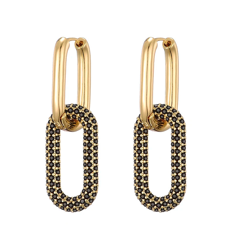 LOVBEAFAS Brand Gold Color Geometric Oval Rectangle Hoop Earrings For Women Zircon Wedding Jewelry Elegant Female Dangle Earings