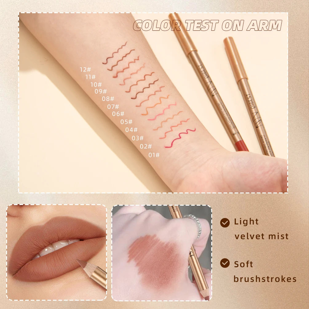 QIBEST 12 PCS Lipliner Sets Waterproof Matte Lip Pencil Lipstick Lasting Lip Liner Pen Smooth Nude Lipstick Pen For Cosmetics