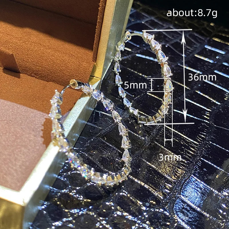 Huitan Luxury Pear Cubic Zirconia Crystal Hoop Earrings for Women Daily Wear Statement Accessories Modern Fashion Jewelry
