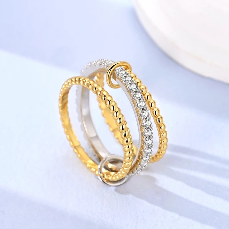 New In 925 Sterling Silver Golden Ring Simple Ring Zircon Stars Heart Fashion Luxury for Women Party Anniversary Wedding Gift