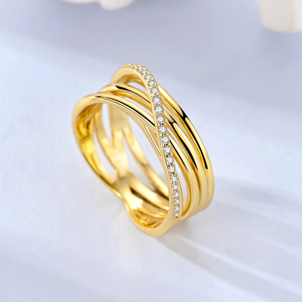 New In 925 Sterling Silver Golden Ring Simple Ring Zircon Stars Heart Fashion Luxury for Women Party Anniversary Wedding Gift