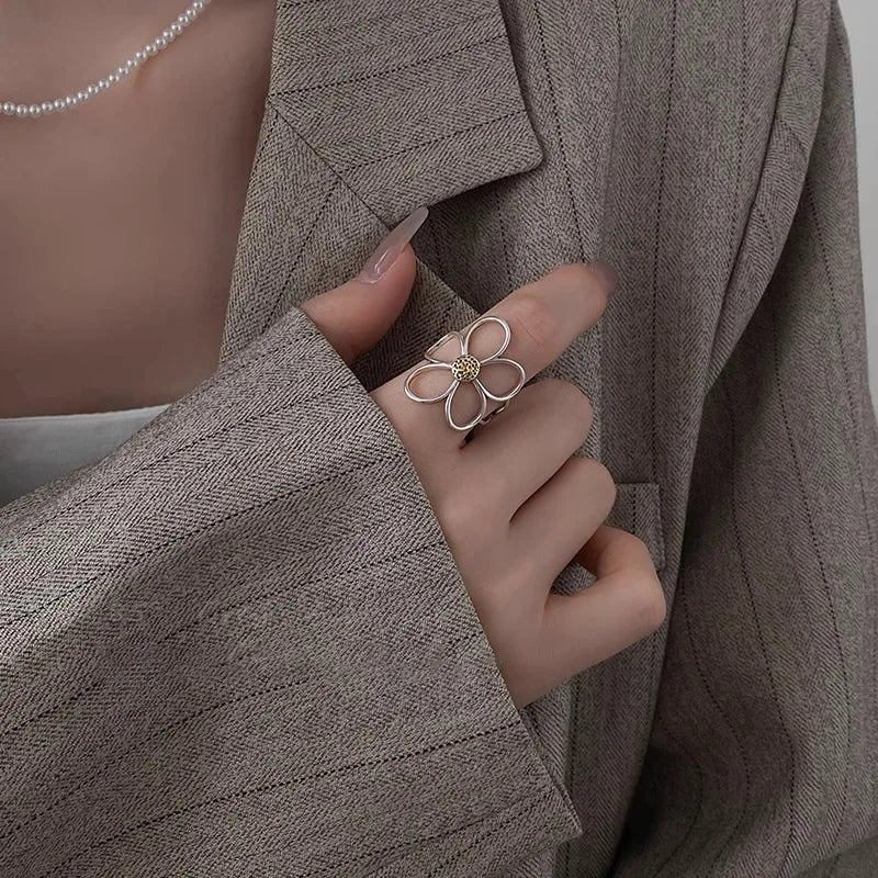 VENTFILLE 925 Sterling Silve Flower Ring for Women Gift Hollow Out Design Retro Hip Hop Versatile Jewelry Party Gift Dropship