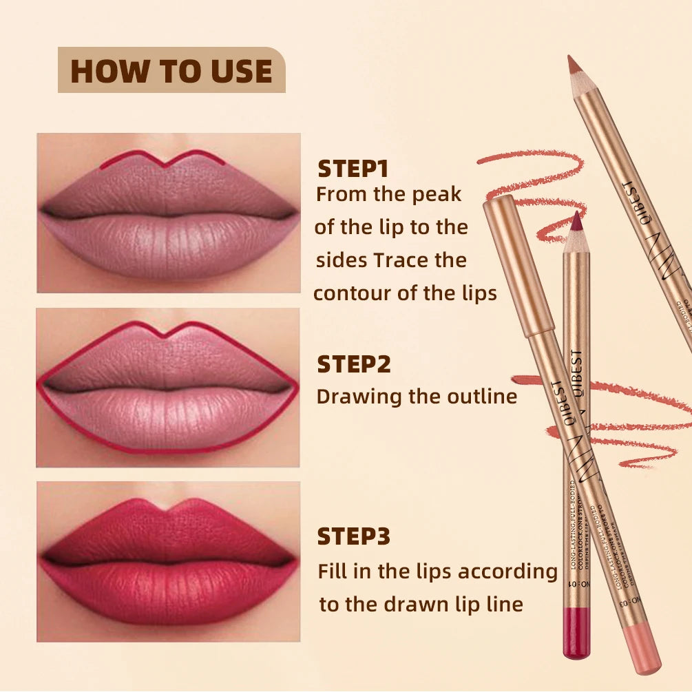 QIBEST 12 PCS Lipliner Sets Waterproof Matte Lip Pencil Lipstick Lasting Lip Liner Pen Smooth Nude Lipstick Pen For Cosmetics