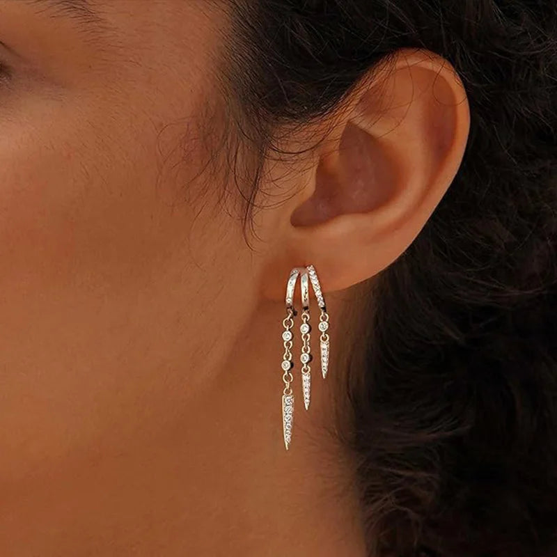 Silver Plated Tassel Hoop Earrings for Women with CZ Crystals Dainty Layered Drop Earrings Trendy Elegant Party Jewelry Gift