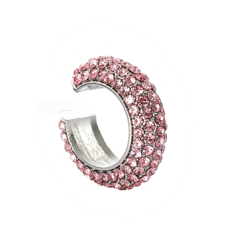Fashion C Shape Round Cartilage Clip Earrings For Women Fake No Pierced Earrings Crystal Rhinestone Geometric Jewelry Gold Color