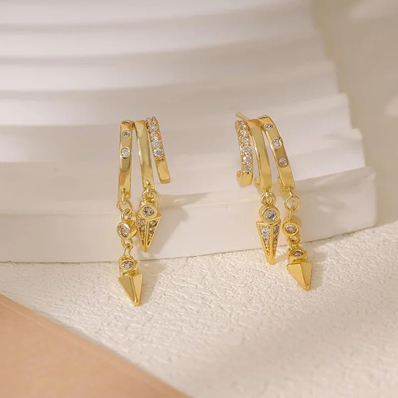 Silver Plated Tassel Hoop Earrings for Women with CZ Crystals Dainty Layered Drop Earrings Trendy Elegant Party Jewelry Gift