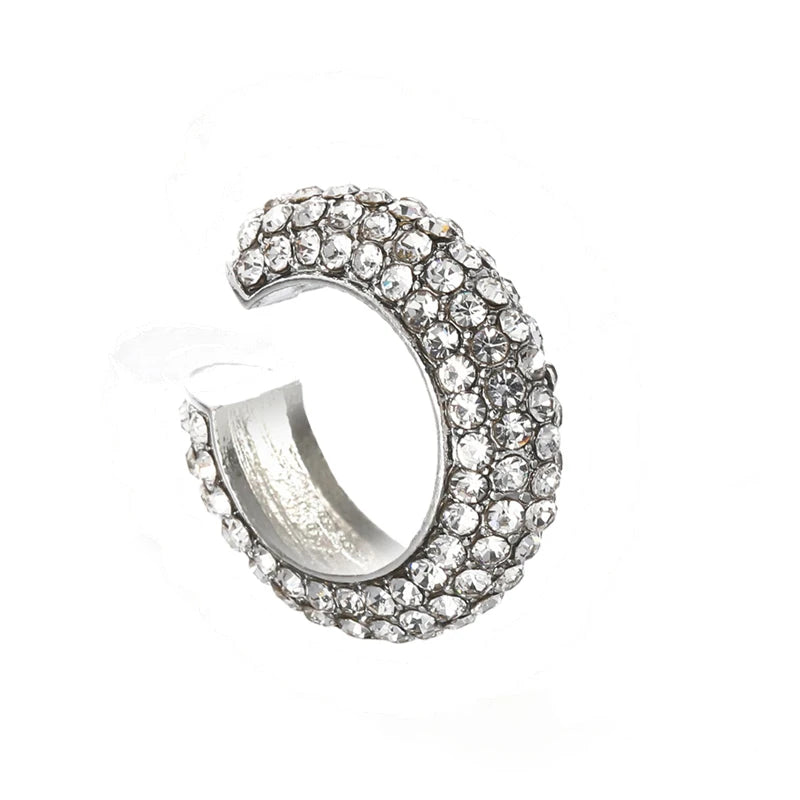 Fashion C Shape Round Cartilage Clip Earrings For Women Fake No Pierced Earrings Crystal Rhinestone Geometric Jewelry Gold Color