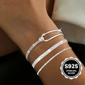 3Pcs S925 Sterling Silver Bracelet Set Minimalist Geometric Half Chain Woven Wavy Bracelets For Women Elegant Jewelry Gifts
