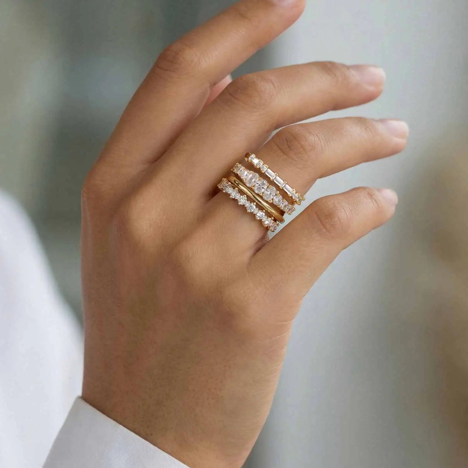 4 PCS Ring Set Gold Plated Cubic Zirconia Stackable Eternity Rings for Multiple Fingers Jewelry Non-Tarnish